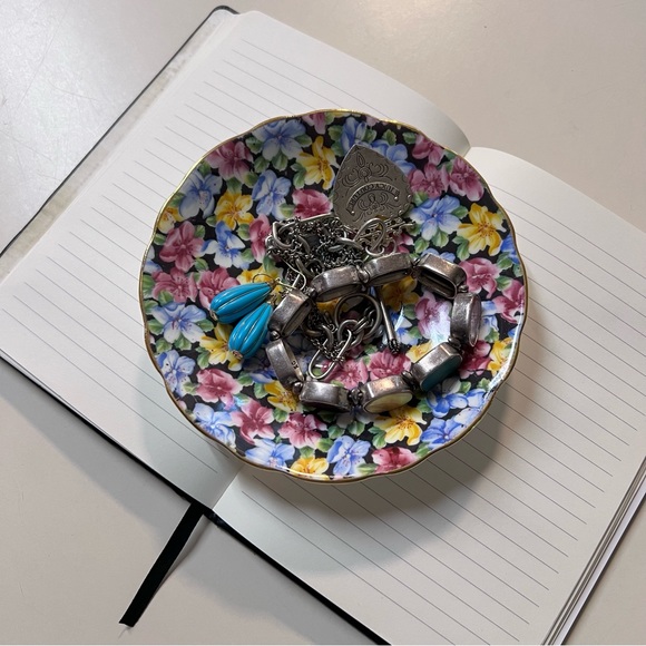 Vintage Radfords Bone China Multi Color Floral gold trim Print Saucer Dish - Picture 10 of 10